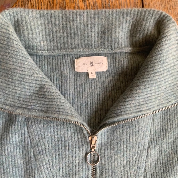 LOU GREY ribbed sage sweater /vented sides/zip neck/soft!  L - Picture 2 of 5